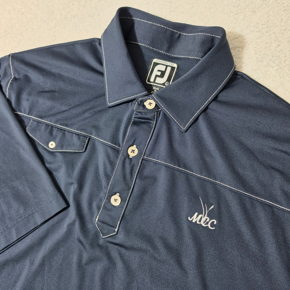 FootJoy Polo Mens L Navy Blue‎ Stretch Athletic Fit Contrast Stitch Short Sleeve